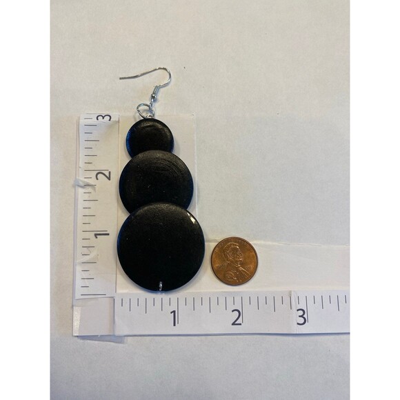 Earrings Black Dangle Teardrop Wooden Boho Modern Round Hippie Statement NEW - Picture 4 of 4